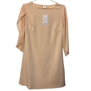 Rumia Peach Nude Split Flutter Sleeve Shift Dress All Season Size M NWT